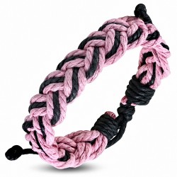 Bracelet ajustable tressé en corde noire et rose