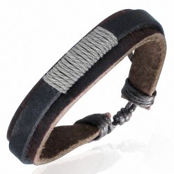 Bracelet ajustable en cuir marron et noir avec corde grise