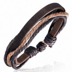 Bracelet ajustable en cuir chocolat avec corde chocolat et caramel