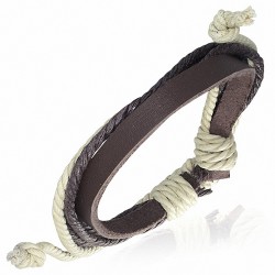 Bracelet ajustable en cuir chocholat avec corde chocolat et blanche