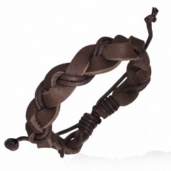 Bracelet ajustable tressé en cuir chocolat et corde chocolat doublée