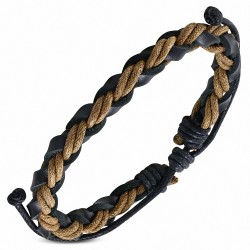 Bracelet réglable en cuir noir tressé avec corde brune