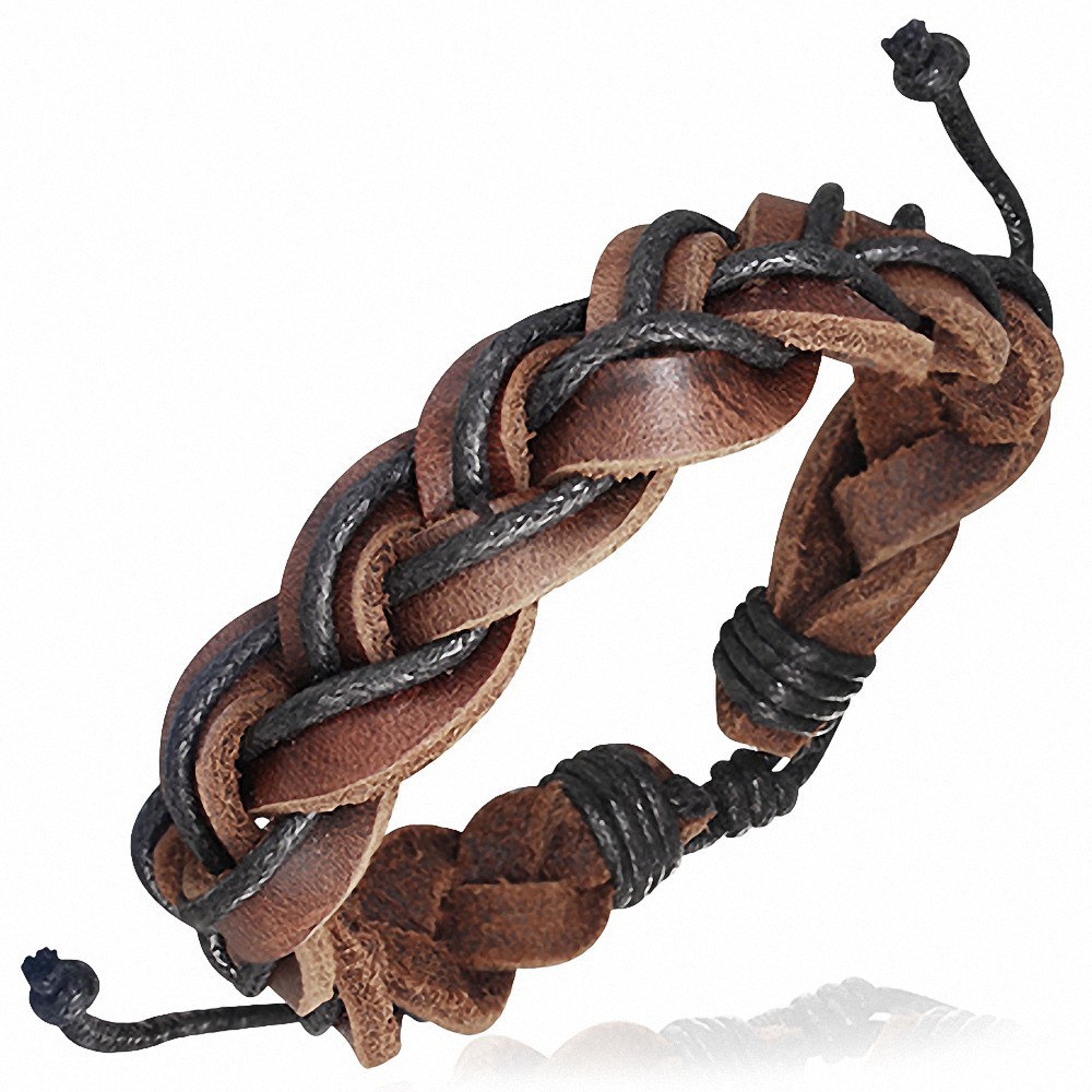 Bracelet en cuir tressé ajustable   envelopper la corde