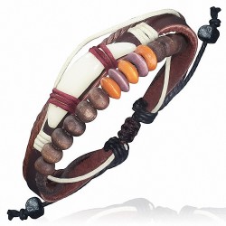 Bracelet ajustable en cuir marron avec perle en corne et bracelet en cuir