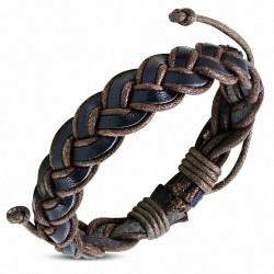 Bracelet ajustable tressé en cuir noir et bouble corde chocolat