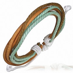 Bracelet ajustable triple en cuir avec corde brune et menthe