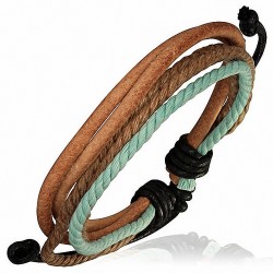Bracelet ajustable triple en cuir avec corde café et menthe