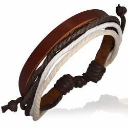 Bracelet ajustable en cuir marron avec corde chocolat crème et blanche