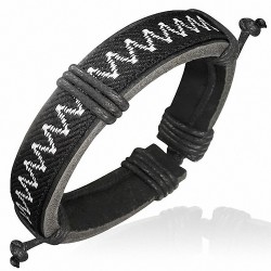 Bracelet ajustable en cuir avec cordelette tissée au crochet en zigzag
