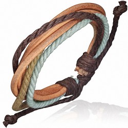Bracelet ajustable triple en cuir avec corde verte chocolat et menthe