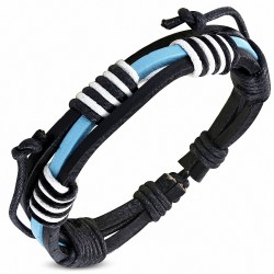 Bracelet ajustable en cuir bleu et noir avec corde à triple enroulement