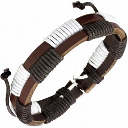 Bracelet en cuir marron ajustable avec double corde blanche