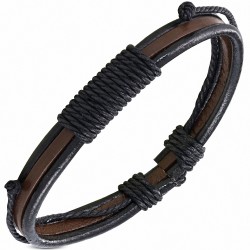 Bracelet réglable en cuir noir et marron ajustable en corde