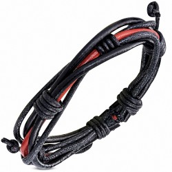 Bracelet ajustable en cuir rouge et noir avec cordon multicolore