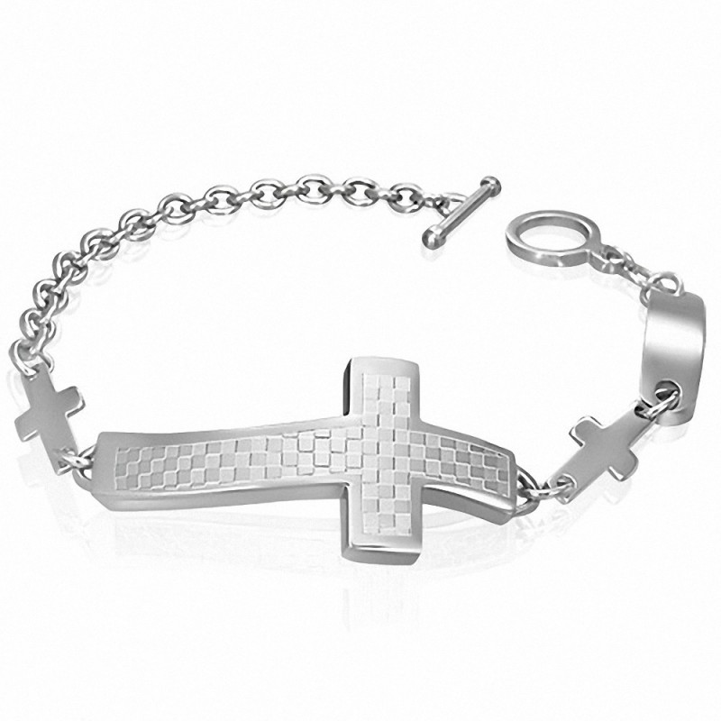 Bracelet à bascule à bretelles en damier en acier inoxydable