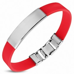 Bracelet 2 tons en caoutchouc rouge avec montre à graver en acier inoxydable