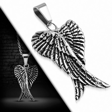 Pendentif motard aile ange gardien bicolore en acier inoxydable