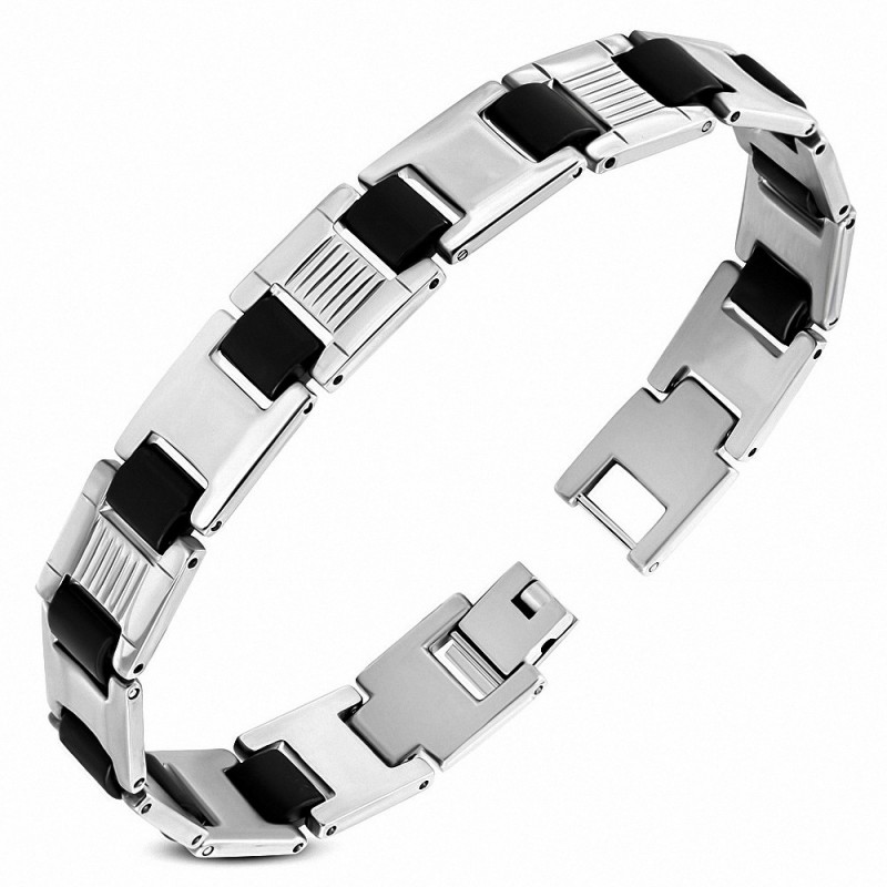 Bracelet à maillons en acier inoxydable avec caoutchouc noir 237