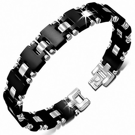 Bracelet à maillons panthère en acier inoxydable avec caoutchouc noir 341