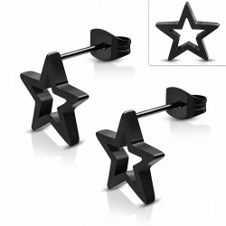 8mm | Dormeuses étoiles pentagrammes en acier inoxydable découpées noires (paire)