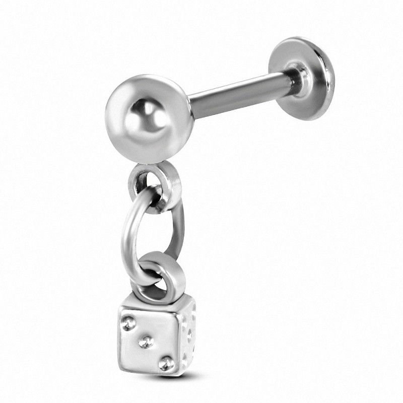 Porte-jarretelles Labret en acier inoxydable Lucky Dice Charm Disc Back Dangle