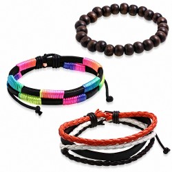 Ensemble de bracelets réglables en cuir réglables de couleur de boucle  en bois de perles de bout droit en bois tressés