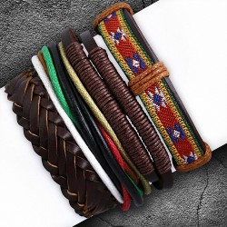 Ensemble de bracelets ajustables en cuir cordes et tissu