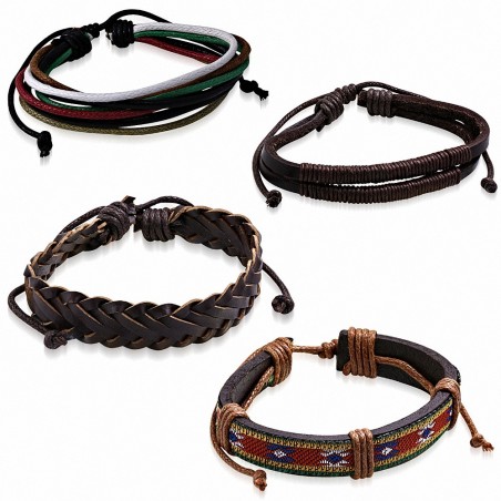 Ensemble de bracelets ajustables en cuir cordes et tissu