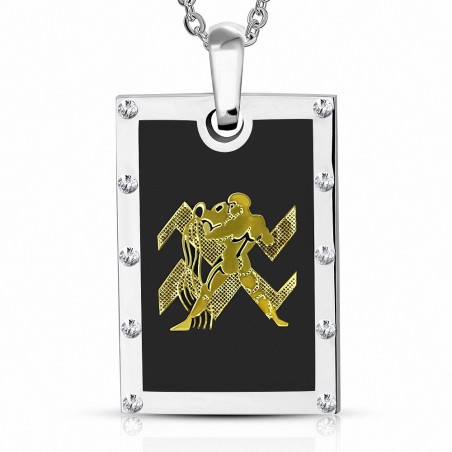 Alliage pendentif tag zodiacal 3 tons avec signe de zodiaque w / Clear strass