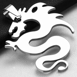 Pendentif signe du zodiaque chinois avec dragon et spirale en acier inoxydable