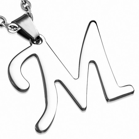 Pendentif Alphabet script en acier inoxydable lettre M