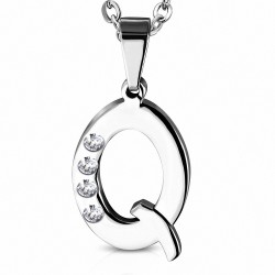 Pendentif avec charm alphabet Q en acier inoxydable gemme