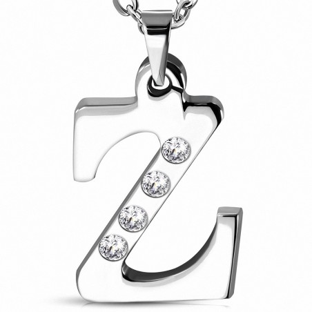 Pendentif avec alphabet Z en acier inoxydable gemme