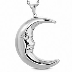 Grand pendentif en forme de croissant de demi-lune en acier inoxydable