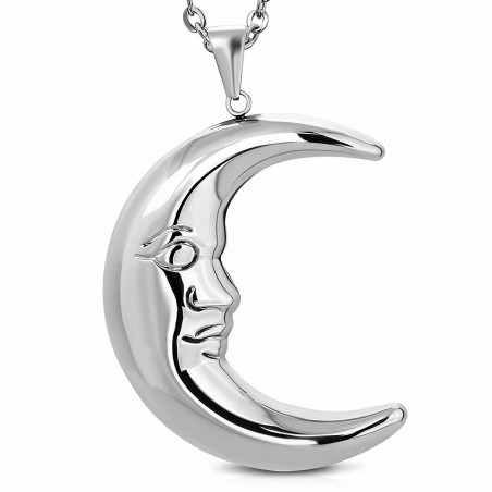 Grand pendentif en forme de croissant de demi-lune en acier inoxydable