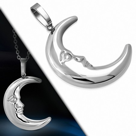 Grand pendentif en forme de croissant demi-lune en acier inoxydable