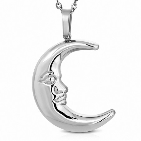 Grand pendentif en forme de croissant demi-lune en acier inoxydable