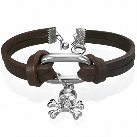 Bracelet en cuir et cuivre Breloque tête de mort en forme de crâne de pirate avec boucle ovale