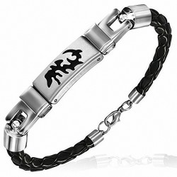 Bracelet en cuir tressé PVC avec montre tribale bicolore en acier inoxydable
