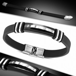 Bracelet en caoutchouc noir avec montre géométrique à 2 tons en acier inoxydable