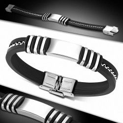 Bracelet en caoutchouc noir avec style de montre à graver en acier inoxydable A