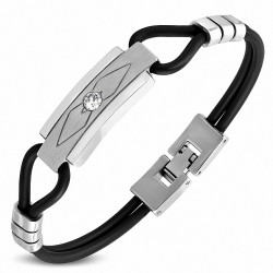 Bracelet en caoutchouc noir avec montre en acier inoxydable de style et strass