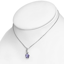 Alliage avec or blanc doré collier de charm de fleur minuscule avec des cristaux   violet violet clair