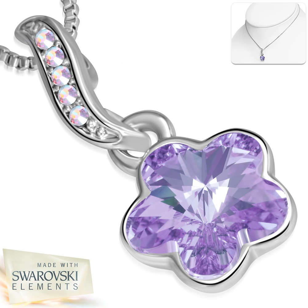 Alliage avec or blanc doré collier de charm de fleur minuscule avec des cristaux   violet violet clair