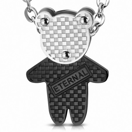 Pendentif à caution invisible avec étalon de monogramme Eternal en damier / grille 2 tons en acier inoxydable