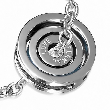 Pendentif cercle concentrique Love 2 pièces en acier inoxydable 2 tons