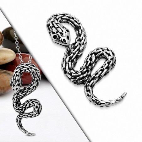 Pendentif motard serpent spirale bicolore effet chaine en acier inoxydable