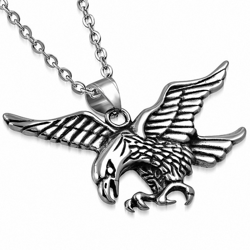 Pendentif motard aigle chauve chasse en acier inoxydable 2 tons