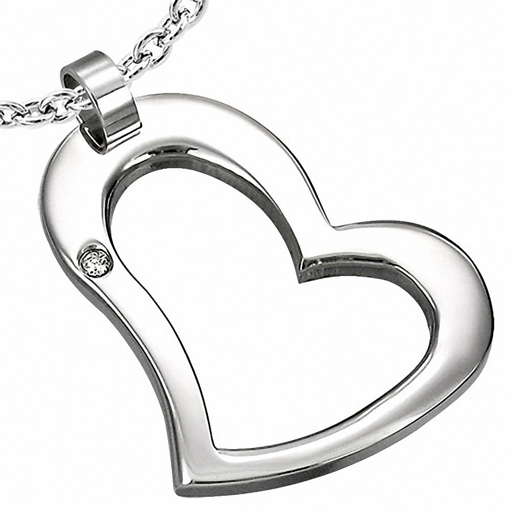 Pendentif coeur d'amour ouvert en acier inoxydable gemme