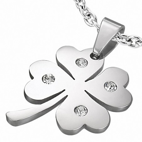 Pendentif en forme de fleur de trèfle  le coeur irlandais en acier avec motif d'amour